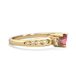 Pink Tourmaline Filligree Scroll Heart 14K Yellow Gold ring R2429