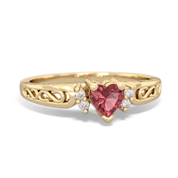 Pink Tourmaline Filligree Scroll Heart 14K Yellow Gold ring R2429