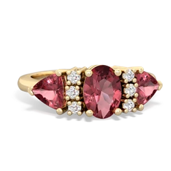 Pink Tourmaline Antique Style Three Stone 14K Yellow Gold ring R2186