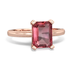 Pink Tourmaline Milgrain Scroll 14K Rose Gold ring R2338