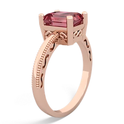 Pink Tourmaline Milgrain Scroll 14K Rose Gold ring R2338