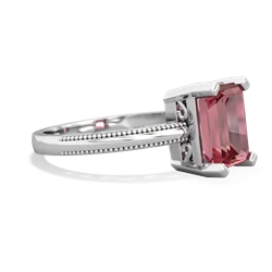 Pink Tourmaline Milgrain Scroll 14K White Gold ring R2338