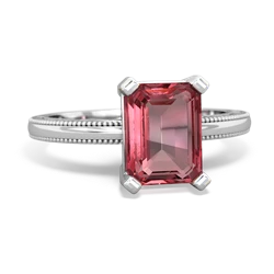 Pink Tourmaline Milgrain Scroll 14K White Gold ring R2338