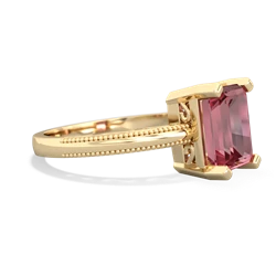 Pink Tourmaline Milgrain Scroll 14K Yellow Gold ring R2338