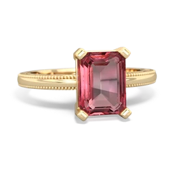 Pink Tourmaline Milgrain Scroll 14K Yellow Gold ring R2338