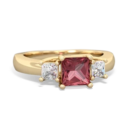 Pink Tourmaline Three Stone Trellis 14K Yellow Gold ring R4015