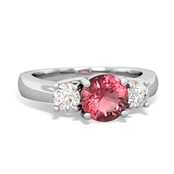 Pink Tourmaline Diamond Three Stone Round Trellis 14K White Gold ring R4018