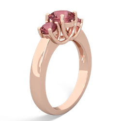 Pink Tourmaline Three Stone Round Trellis 14K Rose Gold ring R4018