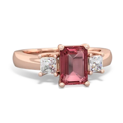 Pink Tourmaline Diamond Three Stone Emerald-Cut Trellis 14K Rose Gold ring R4021