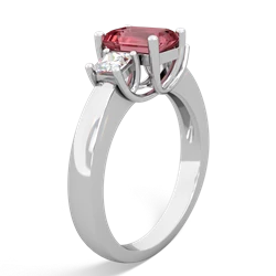 Pink Tourmaline Diamond Three Stone Emerald-Cut Trellis 14K White Gold ring R4021