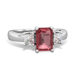 Pink Tourmaline Diamond Three Stone Emerald-Cut Trellis 14K White Gold ring R4021