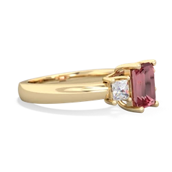 Pink Tourmaline Diamond Three Stone Emerald-Cut Trellis 14K Yellow Gold ring R4021