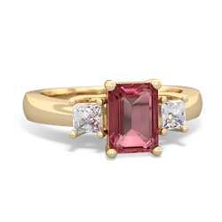 Pink Tourmaline Diamond Three Stone Emerald-Cut Trellis 14K Yellow Gold ring R4021