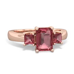 Pink Tourmaline Three Stone Emerald-Cut Trellis 14K Rose Gold ring R4021