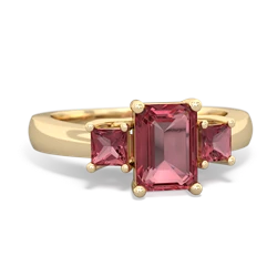 Pink Tourmaline Three Stone Emerald-Cut Trellis 14K Yellow Gold ring R4021