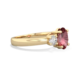 Pink Tourmaline Diamond Three Stone Oval Trellis 14K Yellow Gold ring R4024