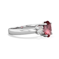 Pink Tourmaline Diamond Three Stone Oval Trellis 14K White Gold ring R4024