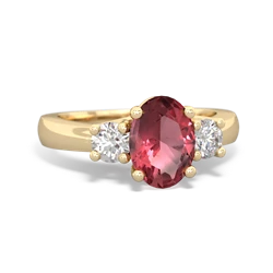 Pink Tourmaline Diamond Three Stone Oval Trellis 14K Yellow Gold ring R4024