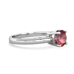 Pink Tourmaline Milgrain Filigree 14K White Gold ring R5090