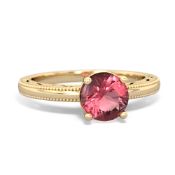 Pink Tourmaline Milgrain Filigree 14K Yellow Gold ring R5090