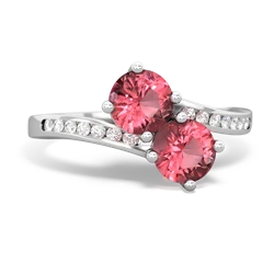 Pink Tourmaline Channel Set Two Stone 14K White Gold ring R5303