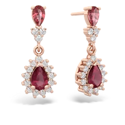 Pink Tourmaline Halo Pear Dangle 14K Rose Gold earrings E1882