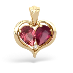 Pink Tourmaline Two Become One 14K Yellow Gold pendant P5330