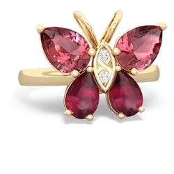 Pink Tourmaline Butterfly 14K Yellow Gold ring R2215