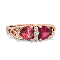 Pink Tourmaline Celtic Knot Double Heart 14K Rose Gold ring R5040