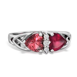 Pink Tourmaline Celtic Knot Double Heart 14K White Gold ring R5040