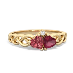 Pink Tourmaline Heart To Heart Braid 14K Yellow Gold ring R5870