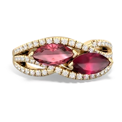 Pink Tourmaline Diamond Rivers 14K Yellow Gold ring R3070