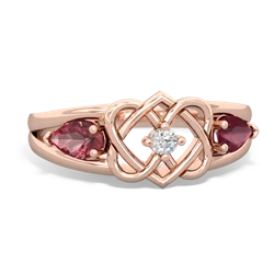 Pink Tourmaline Hearts Intertwined 14K Rose Gold ring R5880