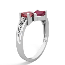 Pink Tourmaline Snuggling Hearts 14K White Gold ring R2178