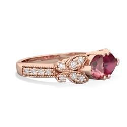 Pink Tourmaline Diamond Butterflies 14K Rose Gold ring R5601