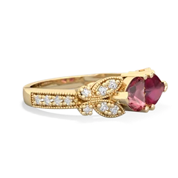 Pink Tourmaline Diamond Butterflies 14K Yellow Gold ring R5601