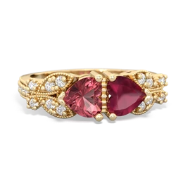 Pink Tourmaline Diamond Butterflies 14K Yellow Gold ring R5601