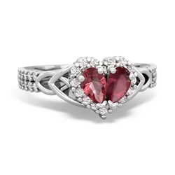 Pink Tourmaline Celtic Knot Two Hearts As One 14K White Gold ring R2644HRT