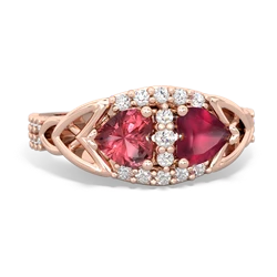 Pink Tourmaline Sparkling Celtic Knot 14K Rose Gold ring R2645