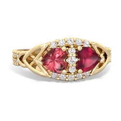 Pink Tourmaline Sparkling Celtic Knot 14K Yellow Gold ring R2645