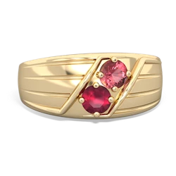 Pink Tourmaline Men's Streamline 14K Yellow Gold ring R0460
