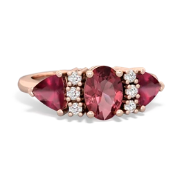 Pink Tourmaline Antique Style Three Stone 14K Rose Gold ring R2186