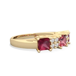 Pink Tourmaline Three Stone Diamond Cluster 14K Yellow Gold ring R2592