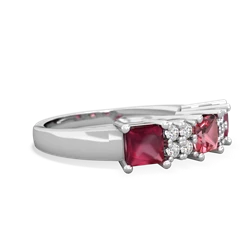 Pink Tourmaline Three Stone Diamond Cluster 14K White Gold ring R2592