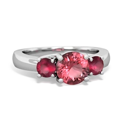 Pink Tourmaline Three Stone Round Trellis 14K White Gold ring R4018