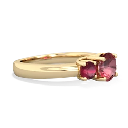 Pink Tourmaline Three Stone Round Trellis 14K Yellow Gold ring R4018