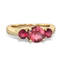 Pink Tourmaline Three Stone Round Trellis 14K Yellow Gold ring R4018