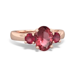 Pink Tourmaline Three Stone Oval Trellis 14K Rose Gold ring R4024