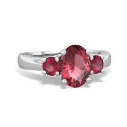 Pink Tourmaline Three Stone Oval Trellis 14K White Gold ring R4024