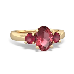 Pink Tourmaline Three Stone Oval Trellis 14K Yellow Gold ring R4024